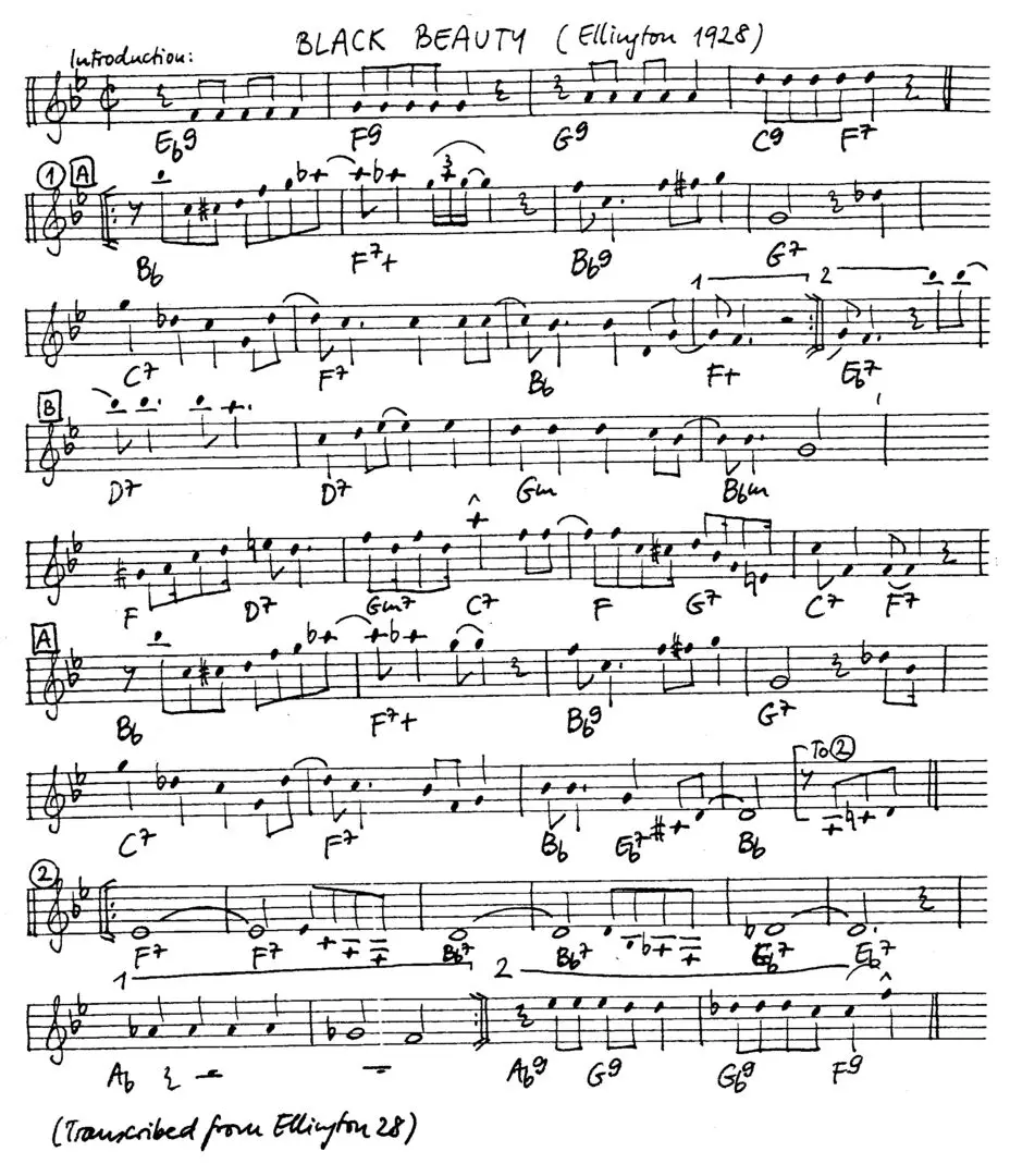 black beauty free jazz leadsheet - Courtesy of the Jungle Jazz Band